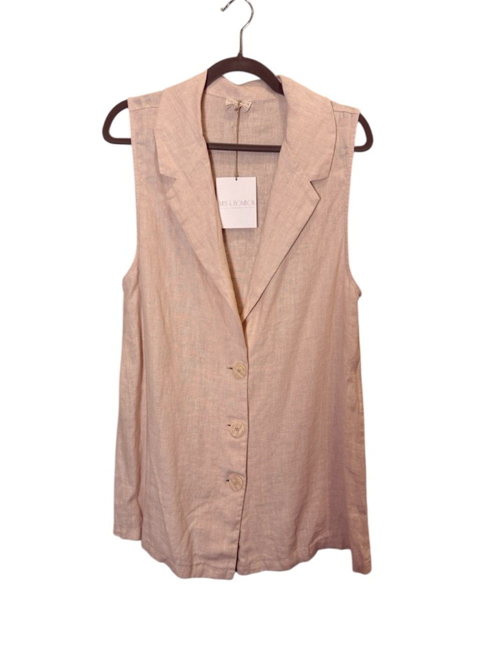 Mus&Bombon Women’s Lagenlook Minimalist Sleeveless Linen Blazer Vest Sz S